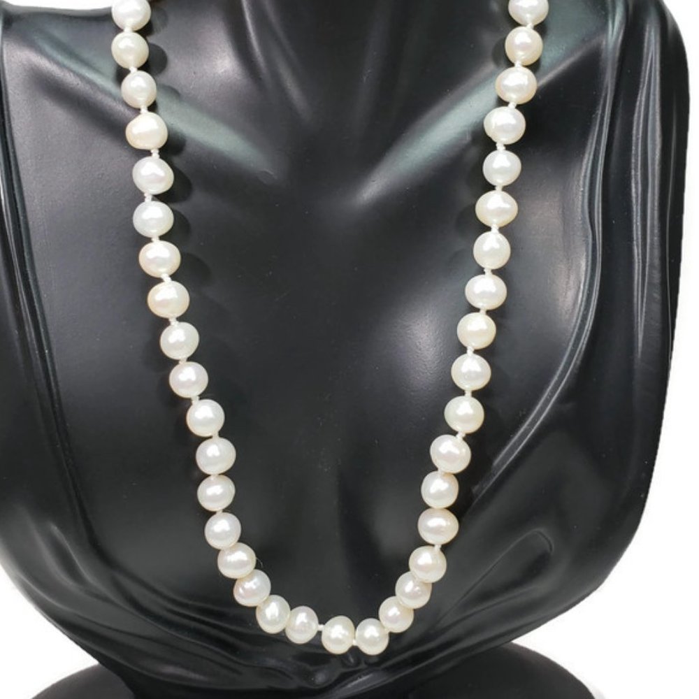 Genuine Knotted Pearl Necklace Gold Tone
